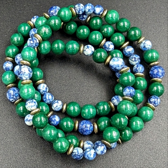 Artisan Jewelry - Blue and green stone long length. One strand necklace with no clasp